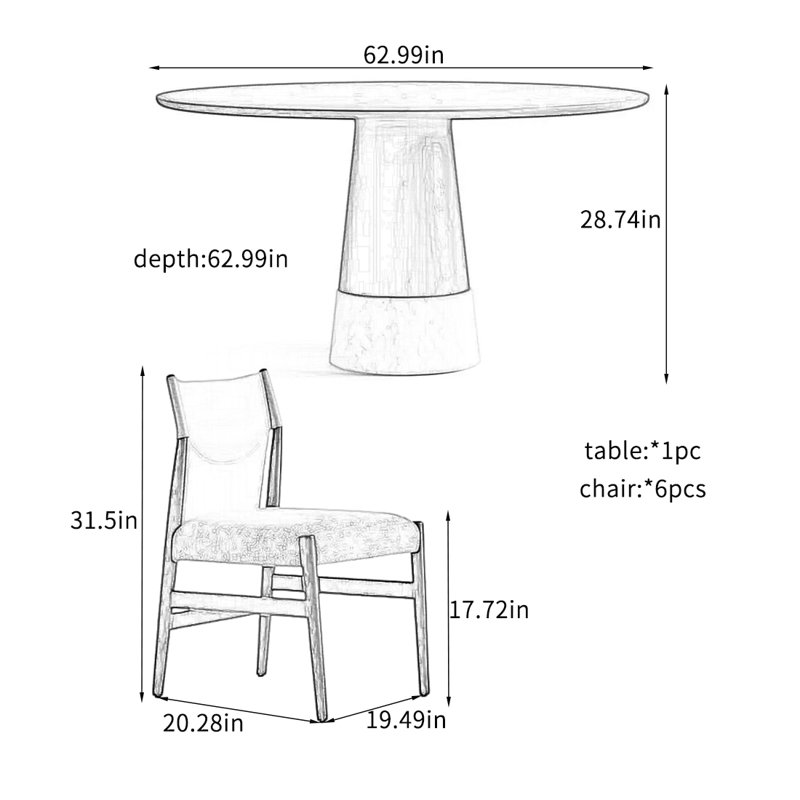 Ensembles de table de salle à manger ronds avec des caractéristiques durables., H 28,74 po x L 62,99 po x l 62,99 po