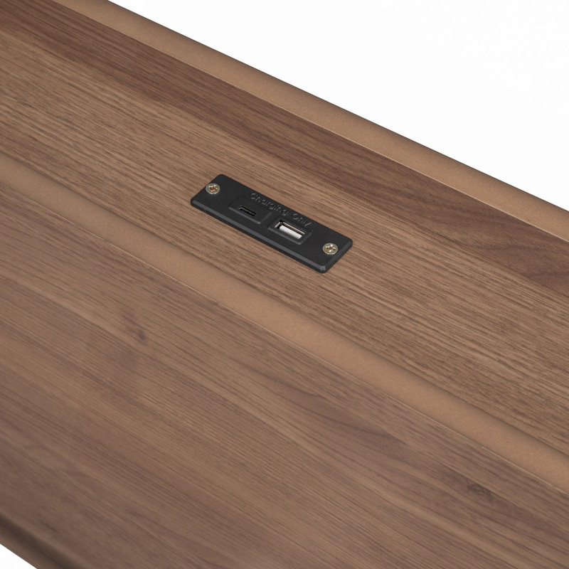 Lit, cadre de lit plateforme de conception moderne avec port USB intégré pour la couleur noyer