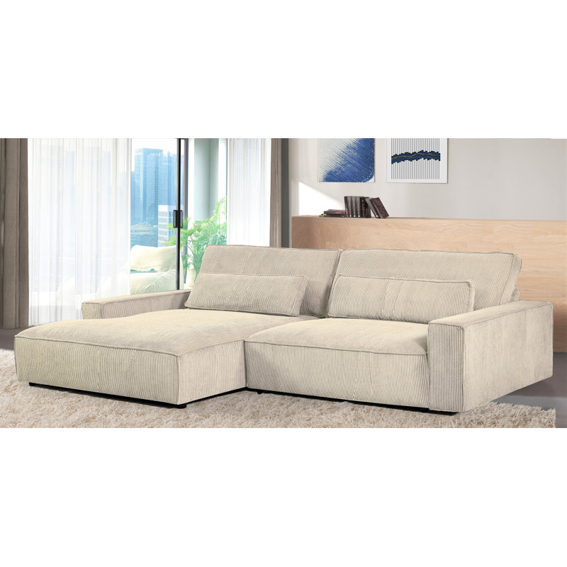 Canapé modulaire 2 pièces Gionatan, Velours côtelé beige, Face à la gauche