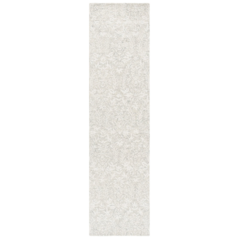 Ebony Hand Tufted Wool Pile Floral Rug, Runner 2'3" x 9"