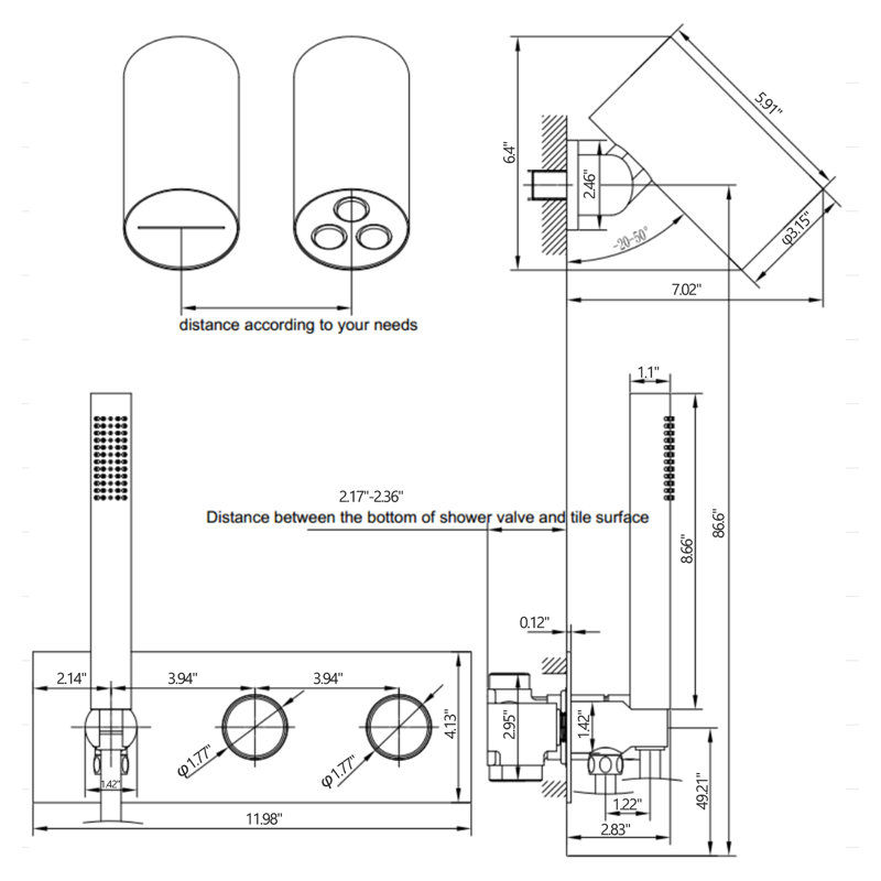 3.15" Double Shower Head-Waterfall and Rainfall Overhead Shower with Hand Shower, Solid Brass Shower Faucet Set with Rough-in Valve