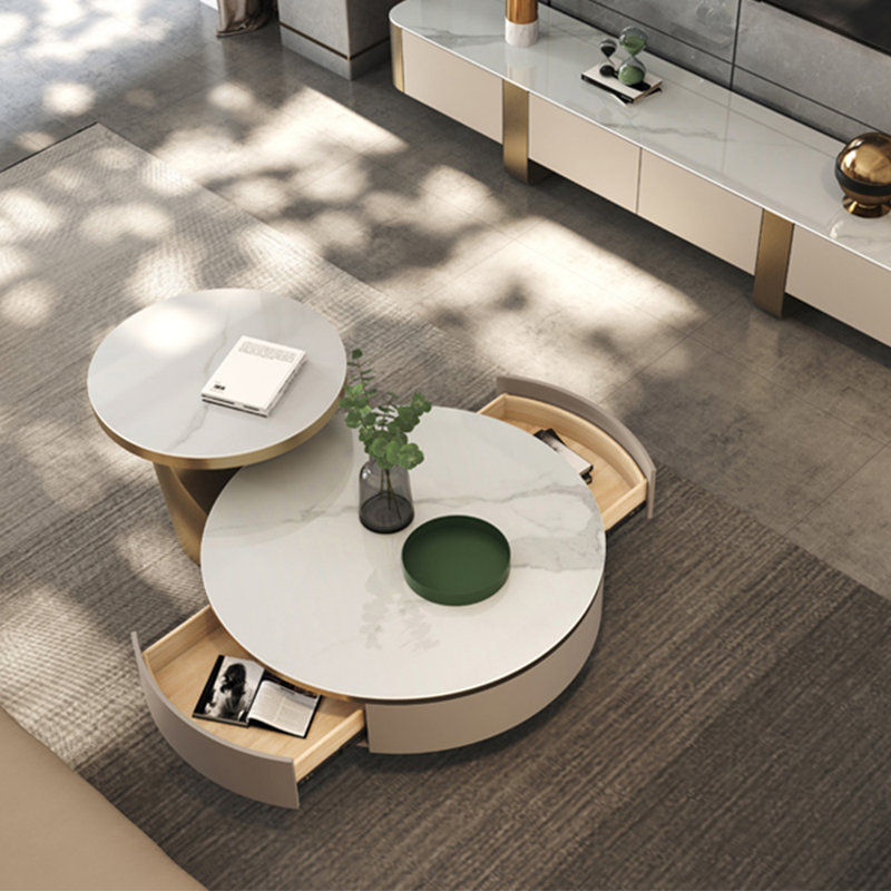 Table à thé en pierre frittée de style italien, Doré, H 13,7 po x L 31,5 po x l 31,5 po 