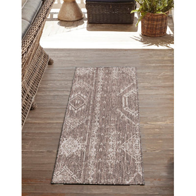 Tapis intérieur / extérieur brun / brun clair en polypropylène tissé à la machine 9 pi 10 po x 13 pi Brison
