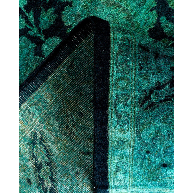Tapis noué à la main unique en son genre Holsworth - vert