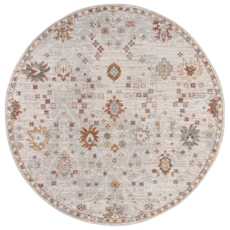 Vintage Rosewood 500 Performance Floral Indoor Rug, Round 6'3"
