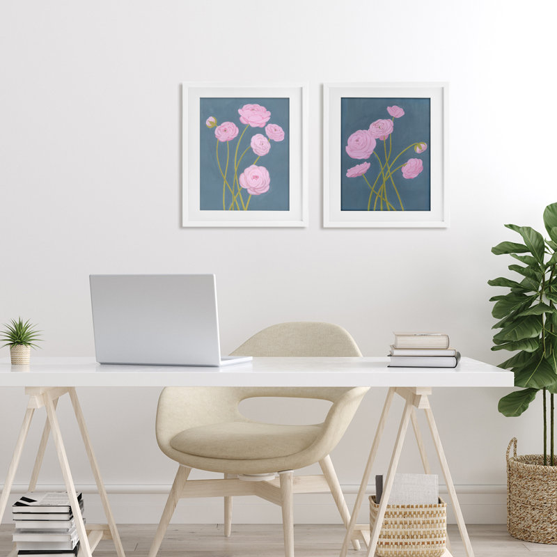Posies over Dusty Grey, ensemble de 2 reproductions encadrées sous verre, par Grace Popp, H 16 po x l 13 po