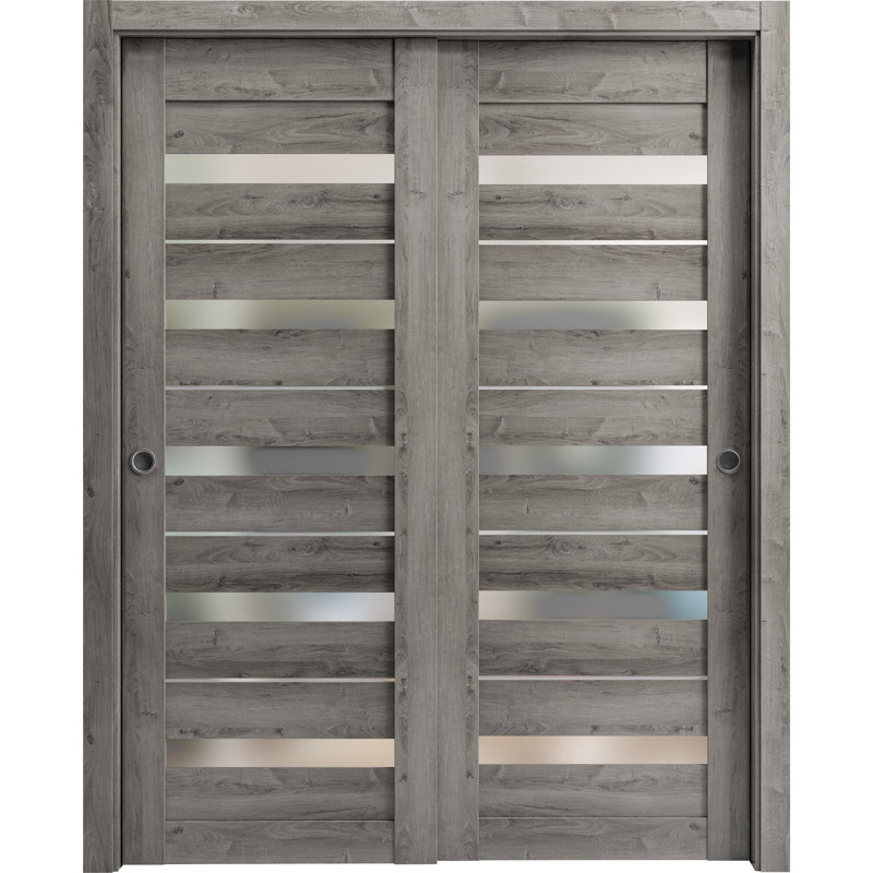 Portes coulissantes coulissantes pour garde-robe avec portes en verre dépoli Quadro 4445, 36 po x 84 po, Gris Nebraska
