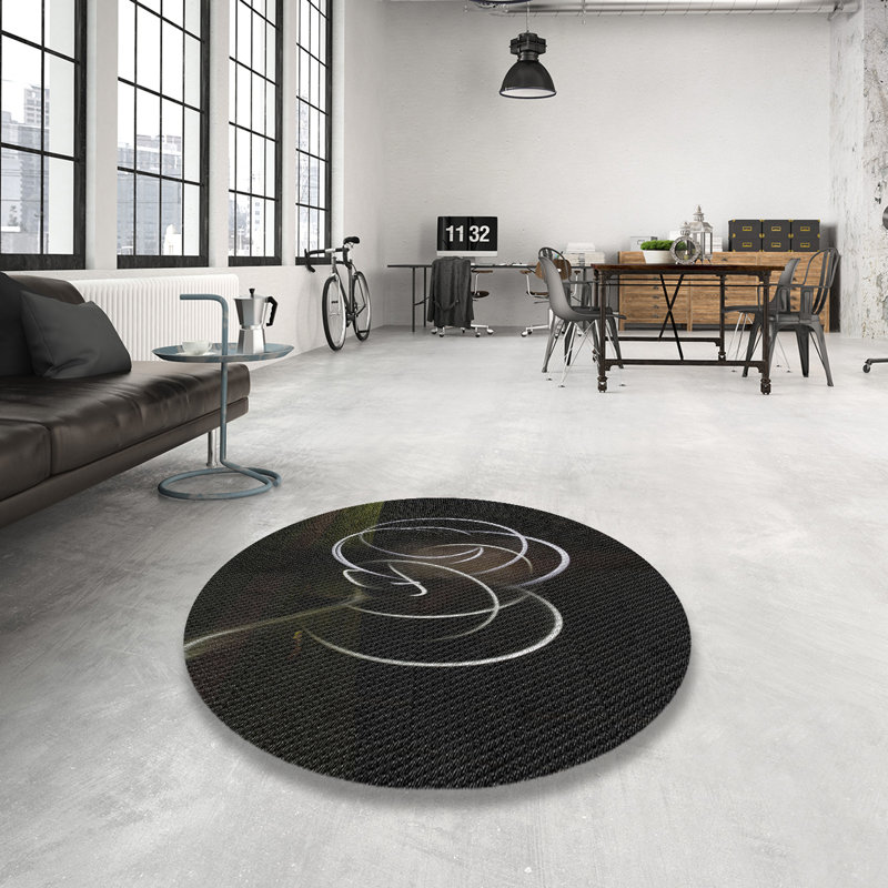 Noir abstrait Tapis décoratif, Rond 8 pi