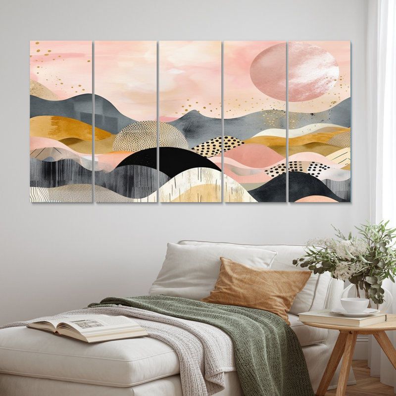 Vibrant Mountain Landscape IV - ensemble d'art mural abstrait paysage en métal