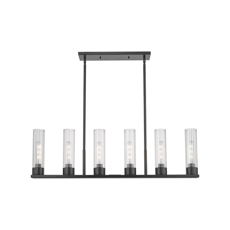 Luminaire suspendu linéaire à tige 6 lumières 11 po Empire, Transparent, H 13,38 po x l 44,25 po x P 3,13 po, Noir mat