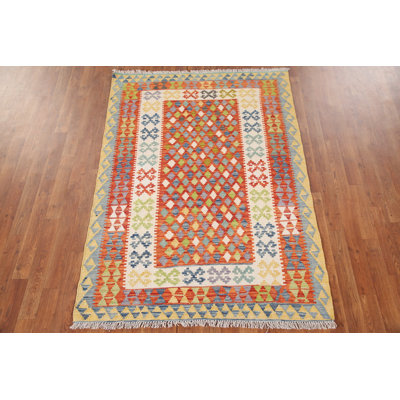 Geometric Kilim Reversible Wool Rug 4x6