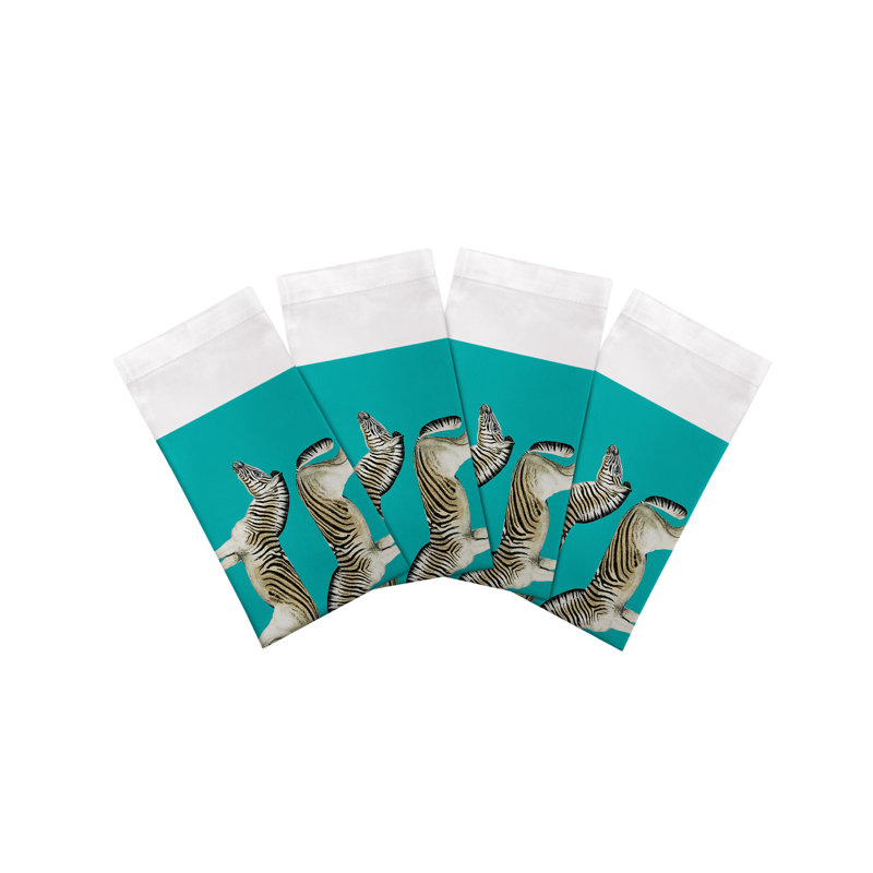 Zebra Seeing Double Cotton Sateen Dinner Napkins, Teal
