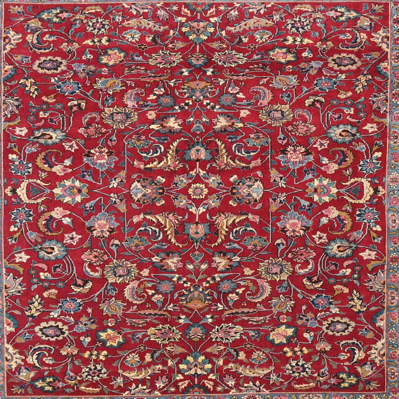 Tapis traditionnel rouge / noir, Rond 5 pi