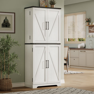 72" Farmhouse Kitchen Pantry Storage Cabinet With 12 Door Shelves, 6 Adjustable Shelves and 1 Hidden Drawer