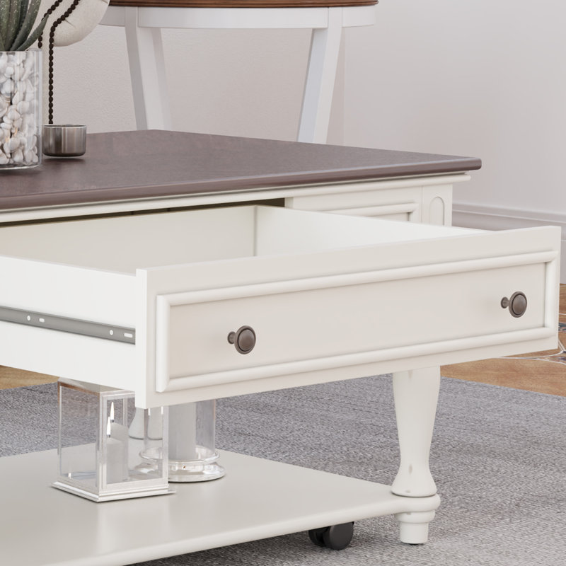 Table basse Farmhouse avec un tiroir, Noyer, Beige