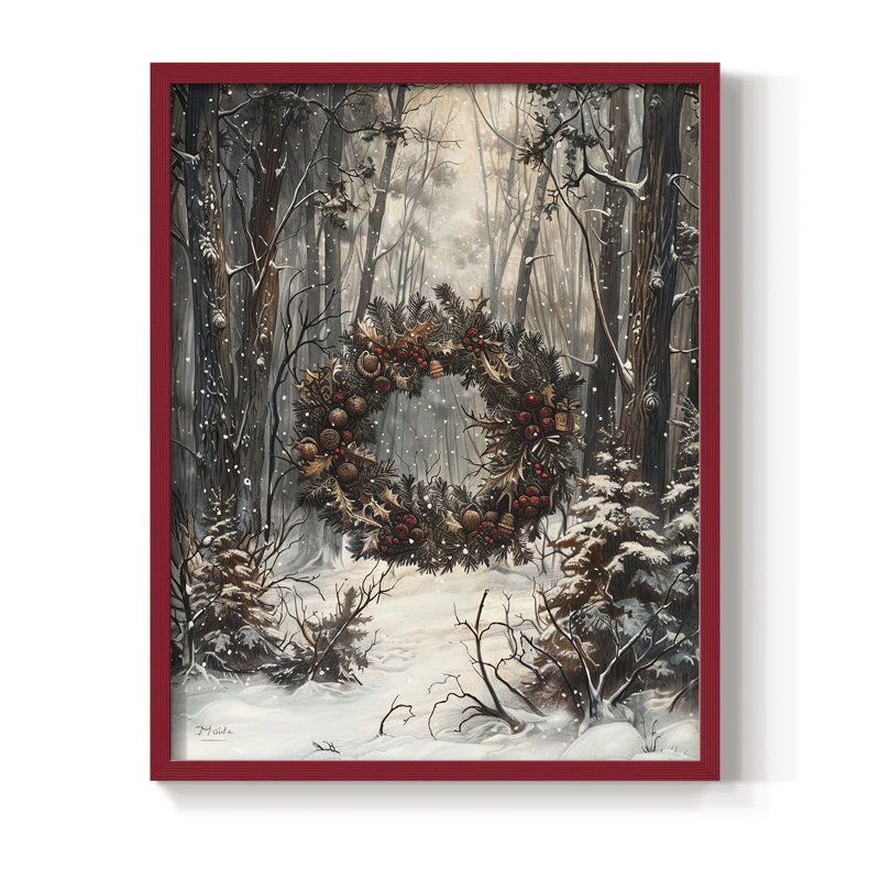 «Christmas Holiday Art DCXVI», reproduction d'art encadrée - bois massif, H 15 po x l 12 po, Rouge