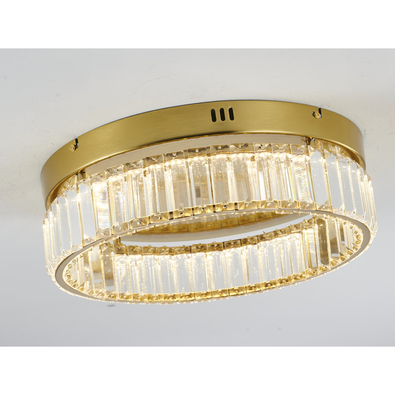 Modern LED Round Crystal Flush Mount , 4.37" H x 15.75" W x 15.75" D, Brass