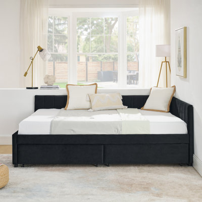 Full Size Upholstered Tufted Bed Frame With Two Drawers, Sofa Bed Frame With Comfortable Backrest And Armrests, Velvet, (79.5''X58''x25'')