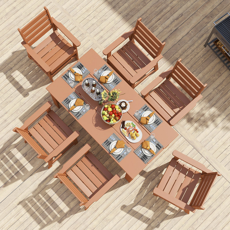 Ensemble repas d'extérieur 7 pièces toutes saisons, Teck