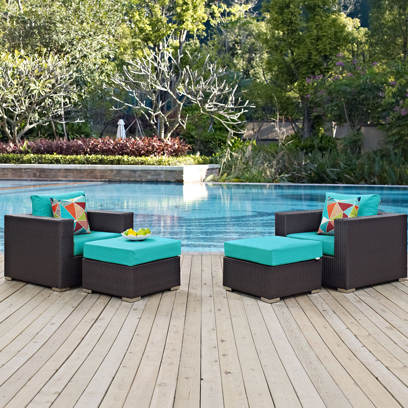 Convene 4 Piece Outdoor Patio Sectional Set, Turquoise
