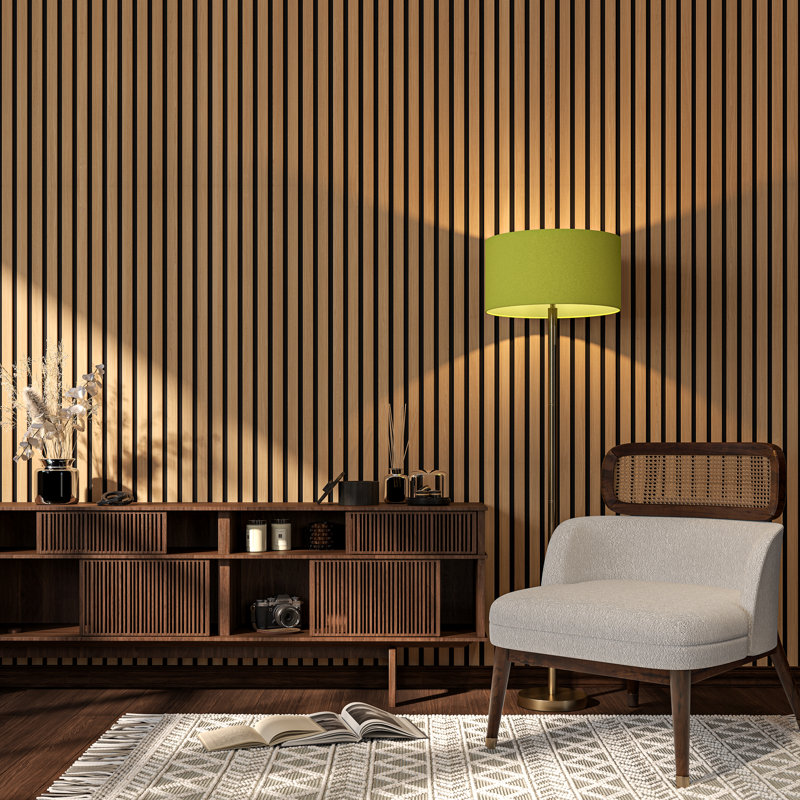 94.5” x 23.6” Acoustic Wood Wall Panelling, 3D Slat Decorative Wall Panels, American Oak
