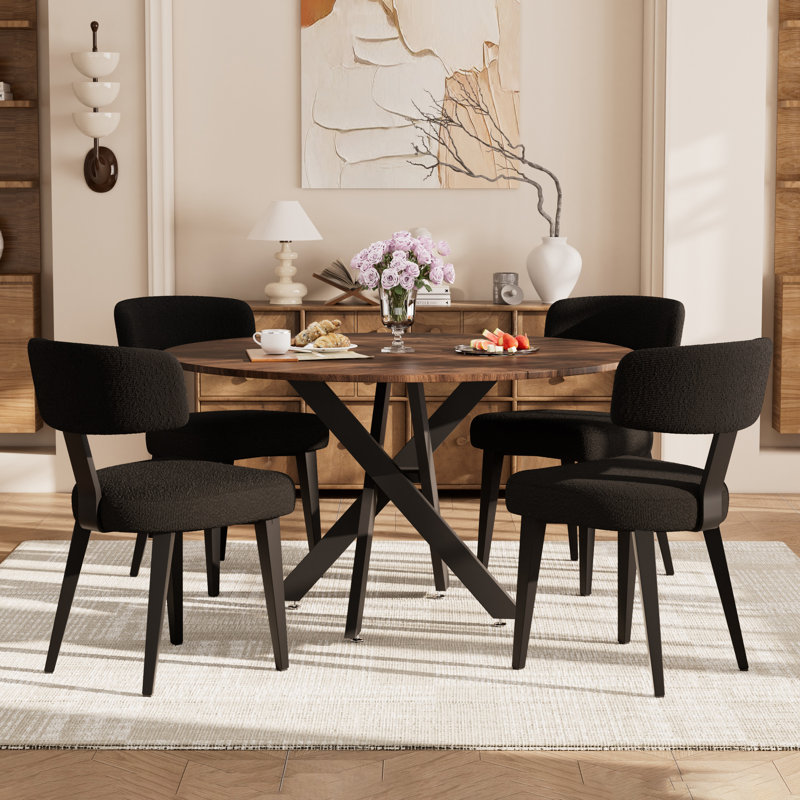 Modern Kitchen Table Set, Mdf Dining Table With Dining Chairs, 29.6" H x 47.24" W x 47.24" D, 5, Brown