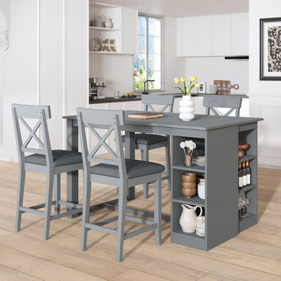 Counter Height Dining Table Set with Upholstered Dining Chairs for 4