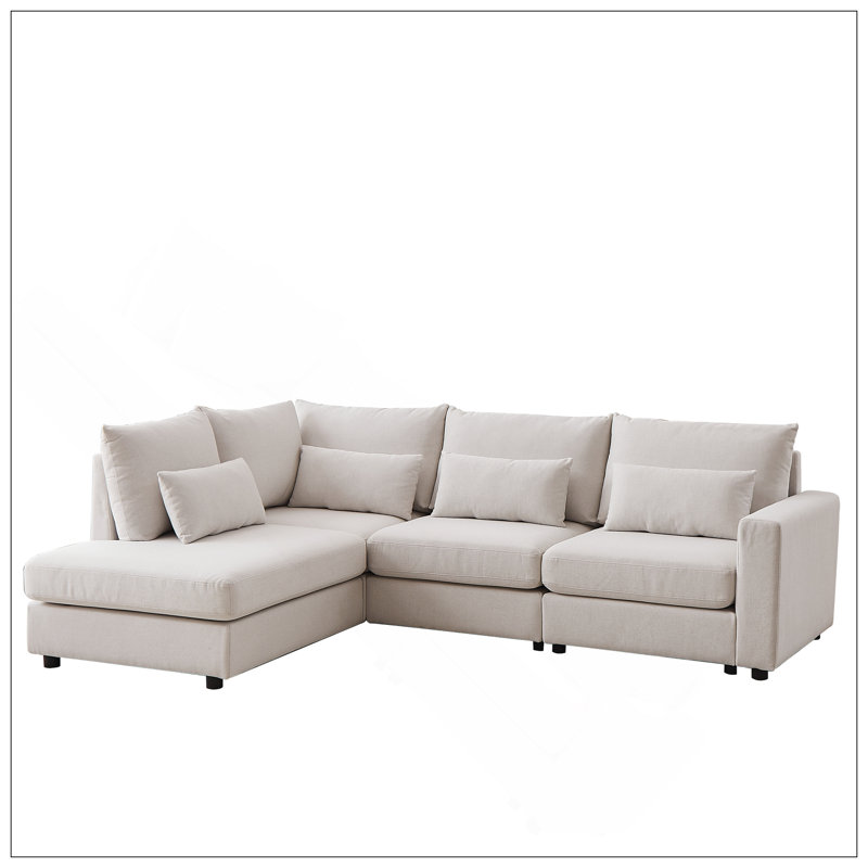 Canapé convertible en L 100,2 po avec pieds en plastique avec 5 coussins et 4 coussins lombaires pour le salon, Beige