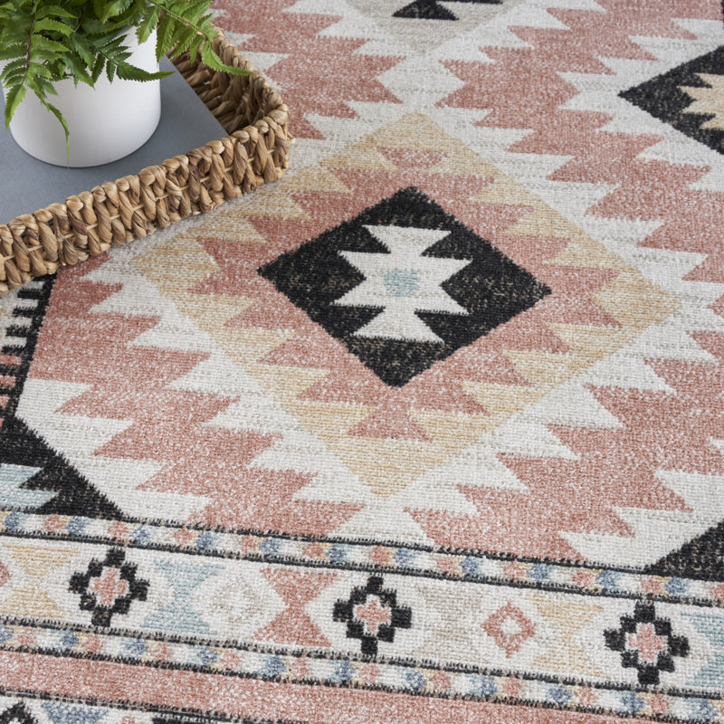 Lajeune Southwestern Machine Washable Area Rug in Beige, Rectangle 5'3" x 7'