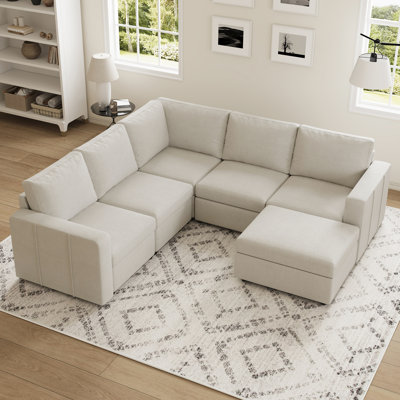 Rafael Velvet Chenille U-Shaped Modular Sleeper Sectional with Storage Ottoman