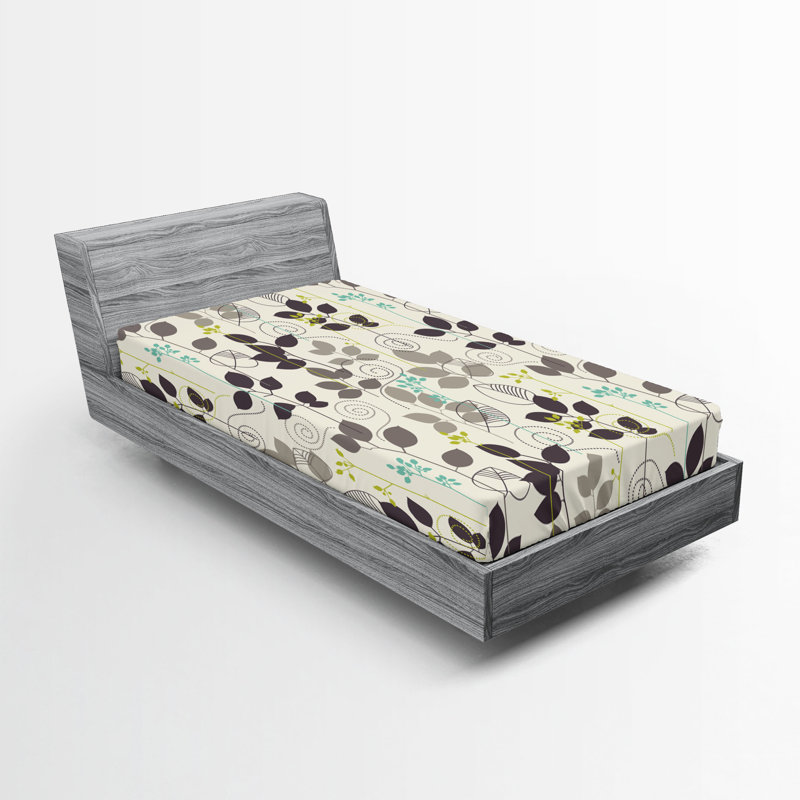 Drap-housse orange Ambesonne, Drap-housse pour lit simple TG, Taupe foncé / floral noix de coco