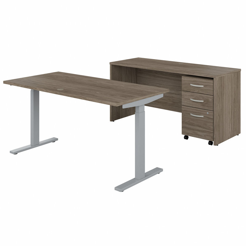 Ensemble de bureau pour travailler debout 4 pièces Studio C, Hickory moderne