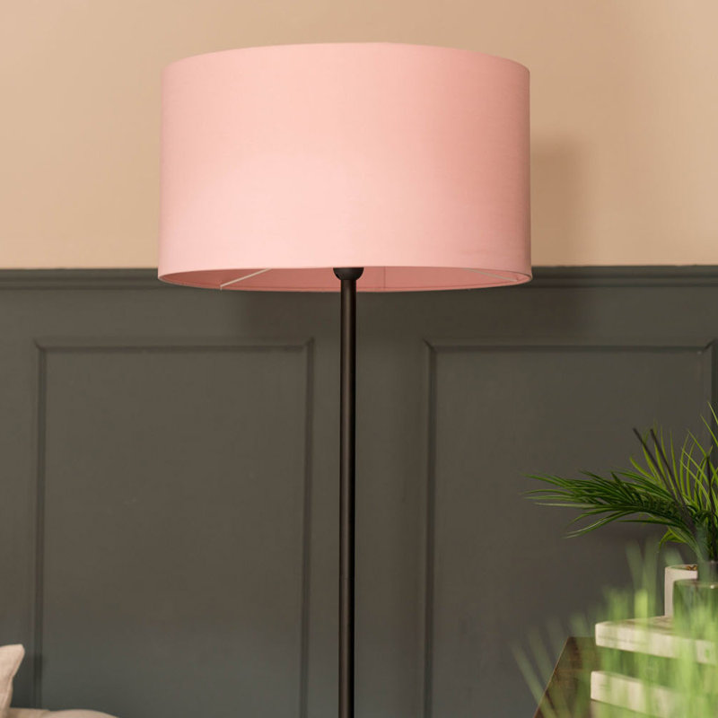 Tavel 132.5cm Matte Black Tray Table Floor Lamp, Pink