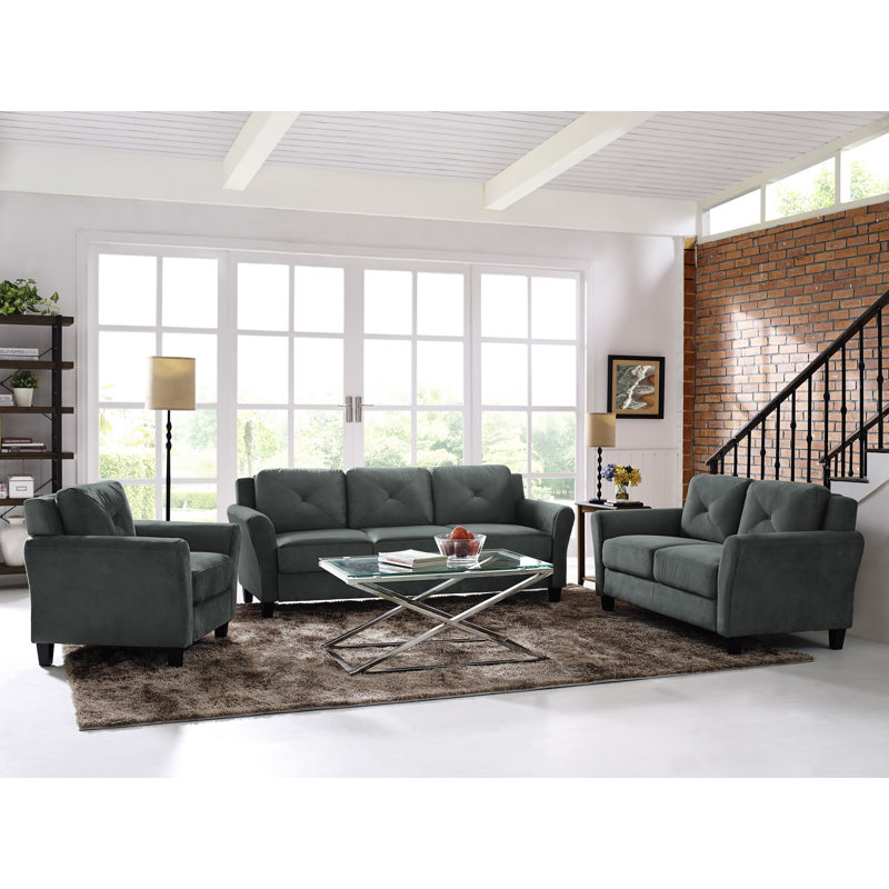 Ibiza 57.87" Round Arm Tufted Back Loveseat, Dark Grey Microfiber