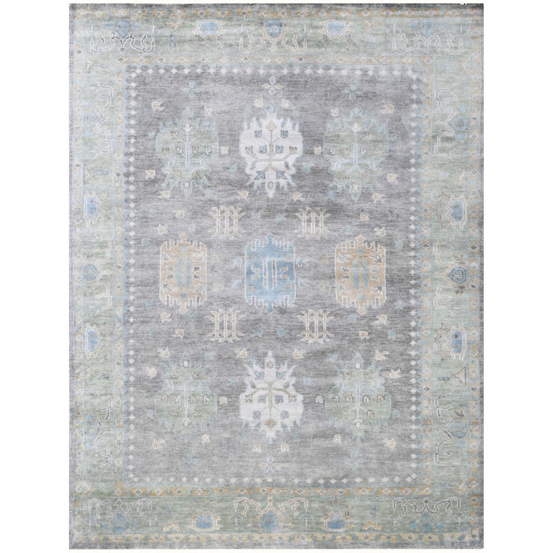 Wool Oriental Area Rug in Gray/Green/Tan, Rectangle 10' x 14'