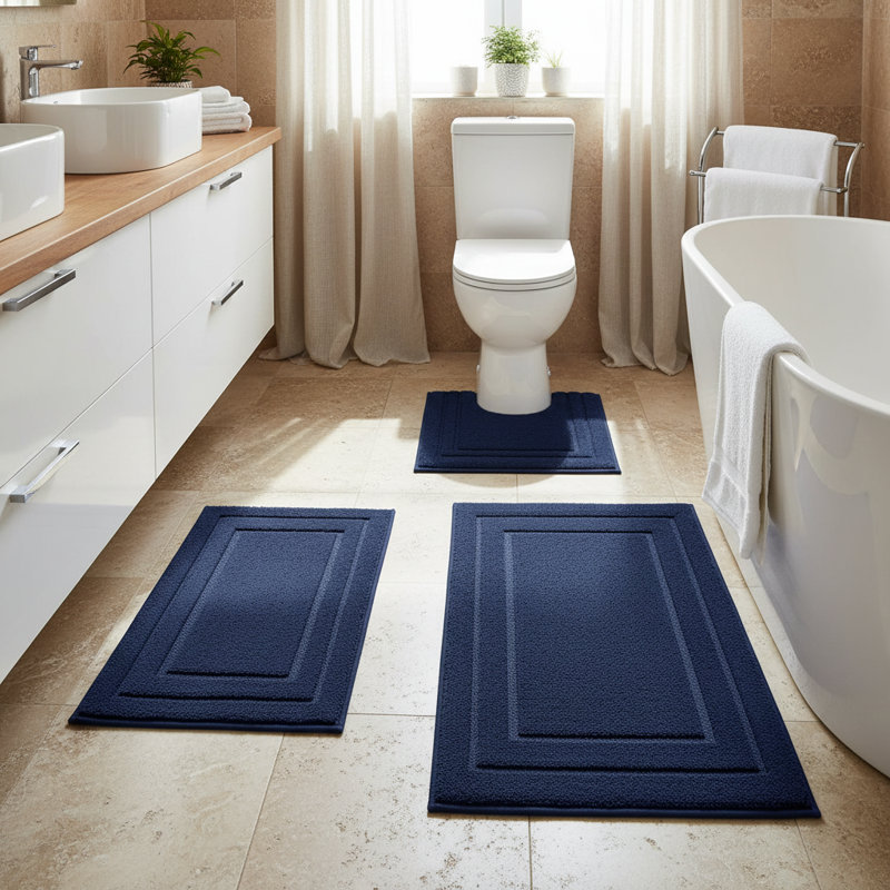 Ensemble de tapis de salle de bain en microfibre 3 pièces, Navy Blue