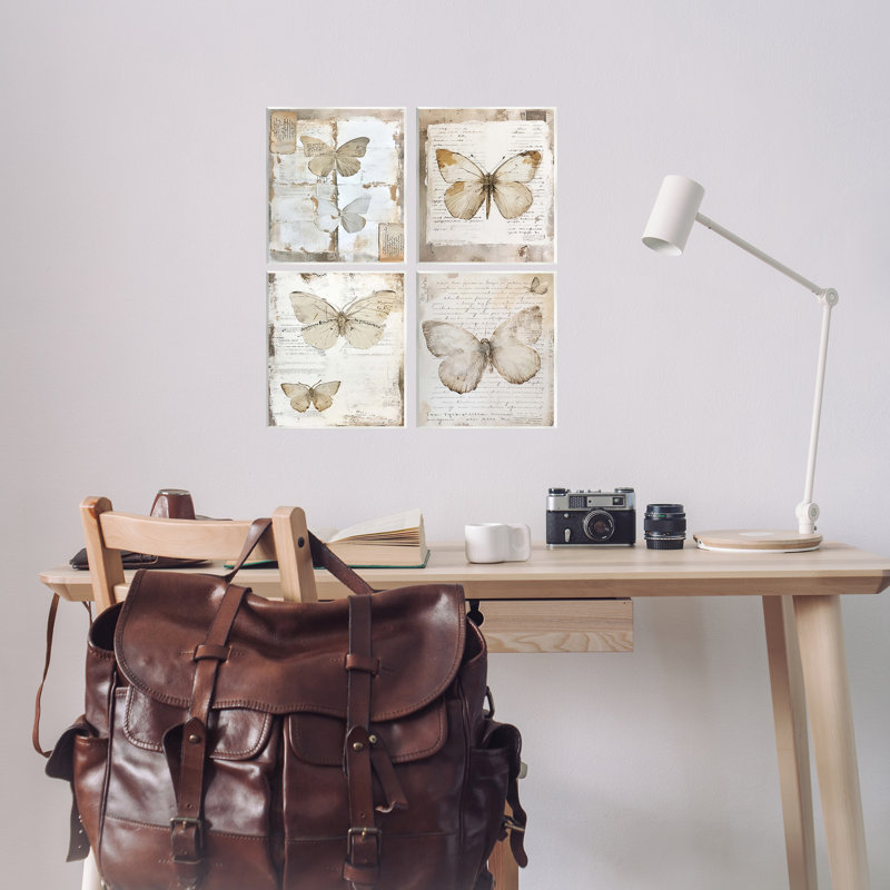  Neutral Vintage Butterflies Wall Plaque Art Set by RileyB