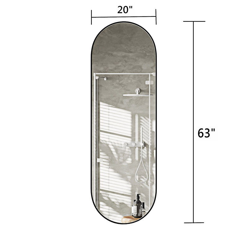 Oval Full-Length Mirror Wall-Mounted Body Mirror, Black