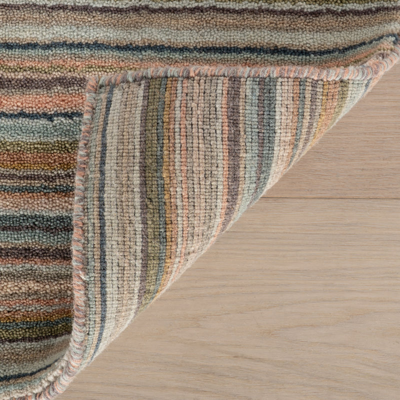 Brindle Stripe Hand Loom Knotted Wool Rug, Rectangle 9'6" x 13'6"
