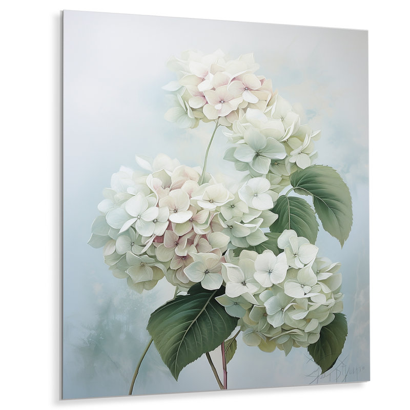 Hortensia blanche murmurant des fleurs - Hortensia décoration murale en métal, H 20 po x l 12 po x P 1 po