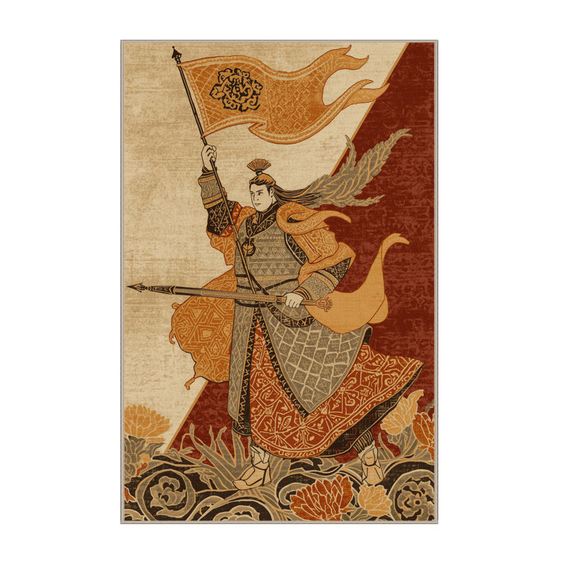 Tapis traditionnel beige lavable à la machine imprimé à motif de banderoles de guerre Coalmont, 8 x 12