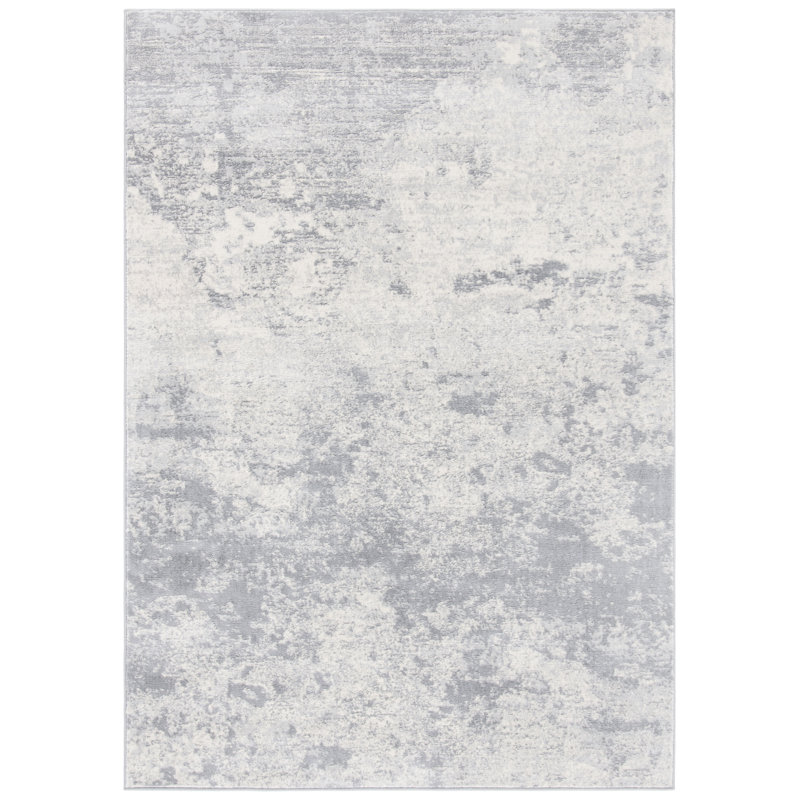 Tapis abstrait gris clair / bleu N'Keal, Rectangle 6 pi x 9 pi, Light Grey/Blue