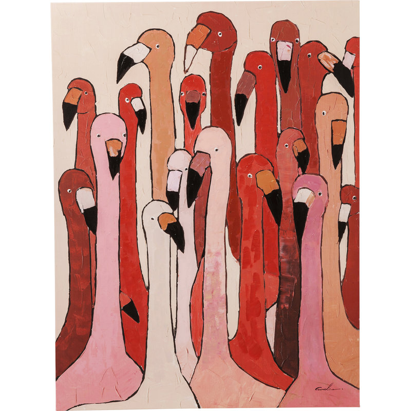 Touched Flamingo Meeting Acrylic Painting Print on Canvas