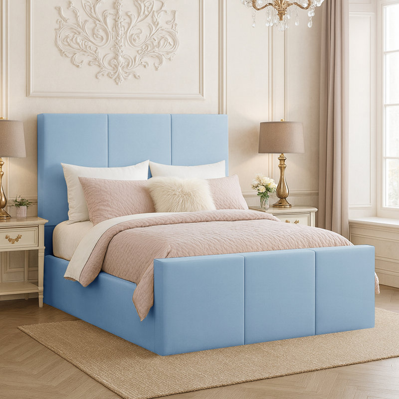 Bertin Upholstered Ottoman Storage Bed, Double (4'6), Sky Blue
