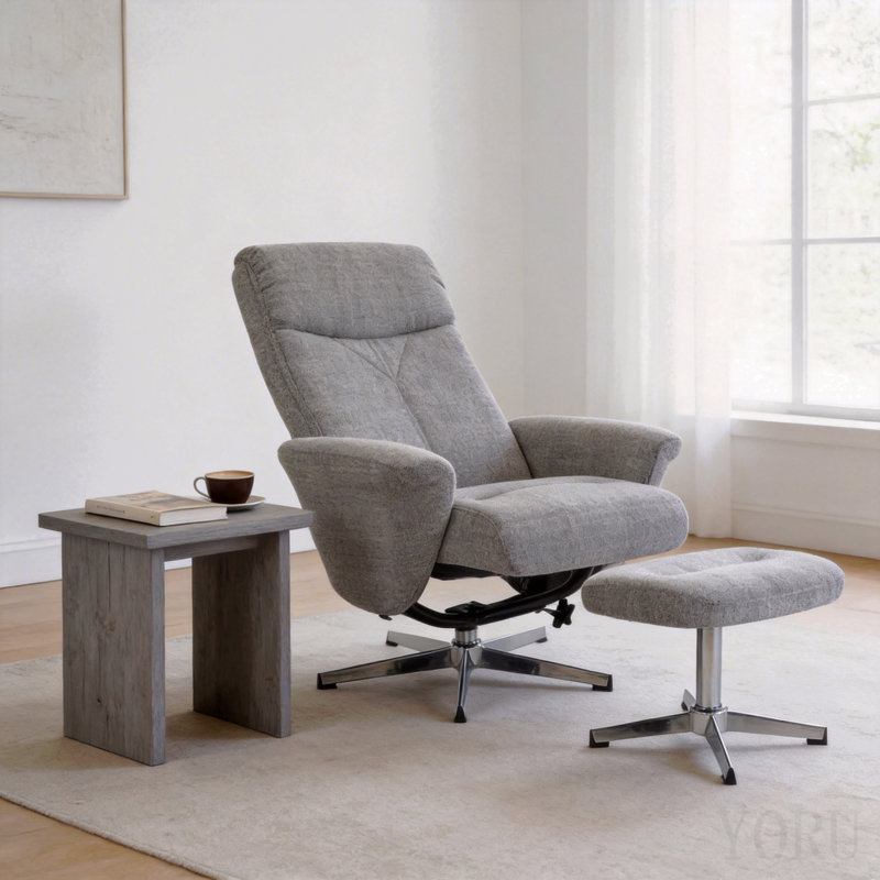 Fauteuil inclinable pivotant en chenille avec repose-pieds, fauteuil moderne, repose-pieds ergonomique, manuel, inclinable, repose-pieds, chambre à coucher, salon, lecture, bureau, gris clair