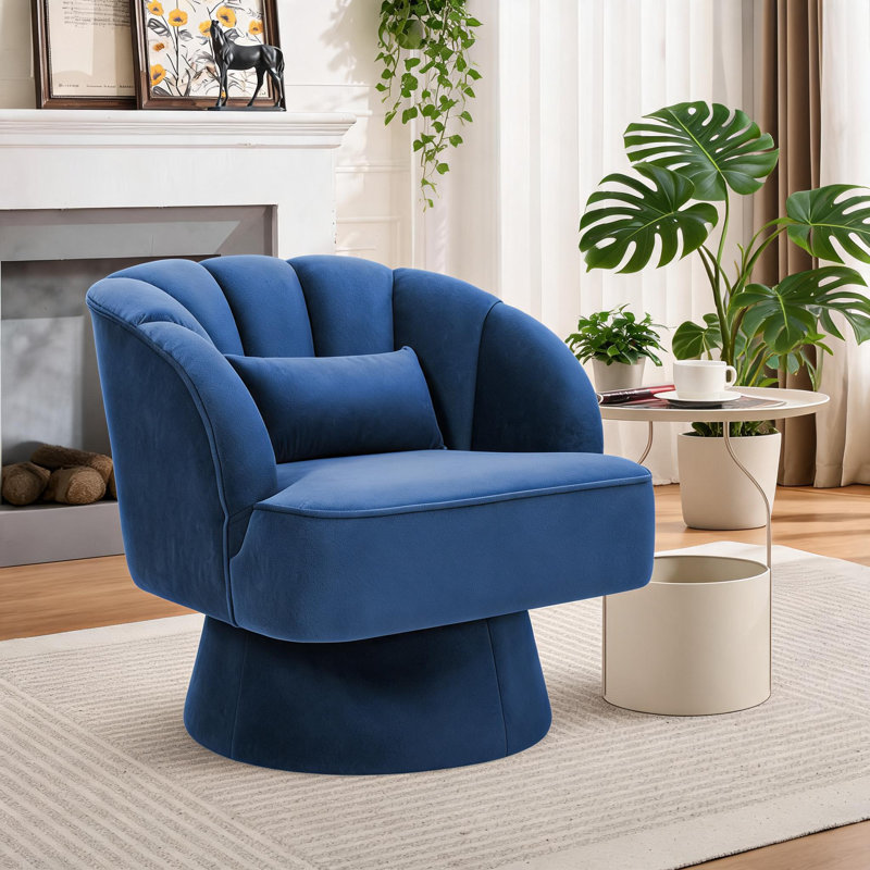 Upholstered Swivel Accent Chair, Velvet Navy Blue