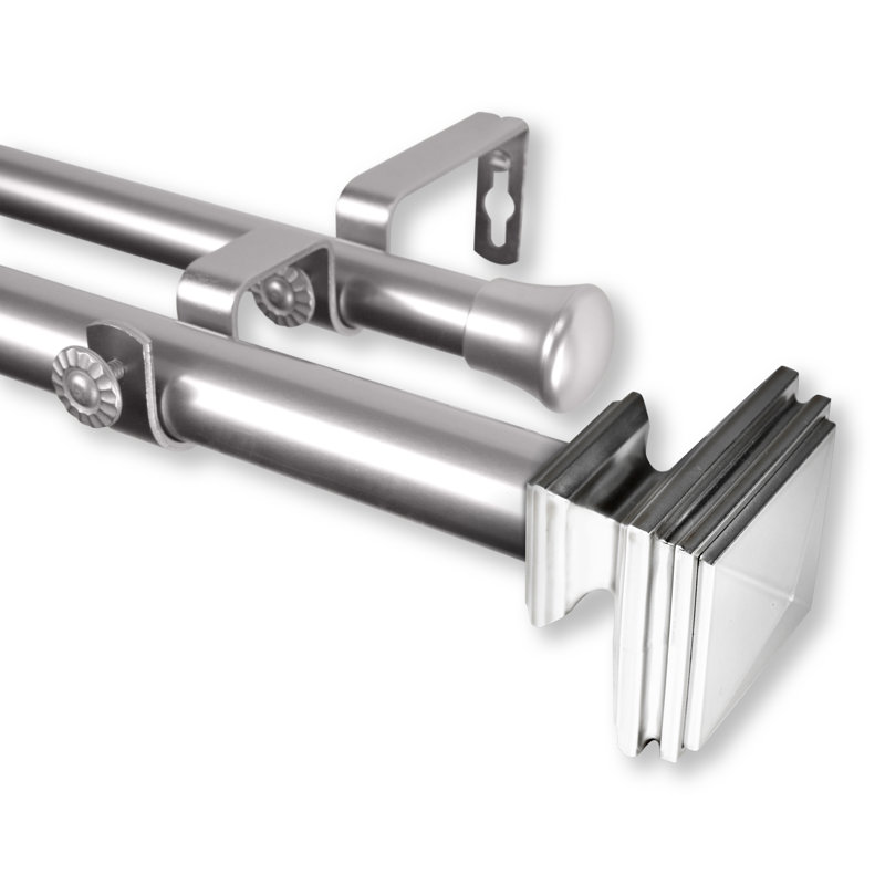 Tringle à rideaux double Avers, l 66 à 120 po, Nickel satiné