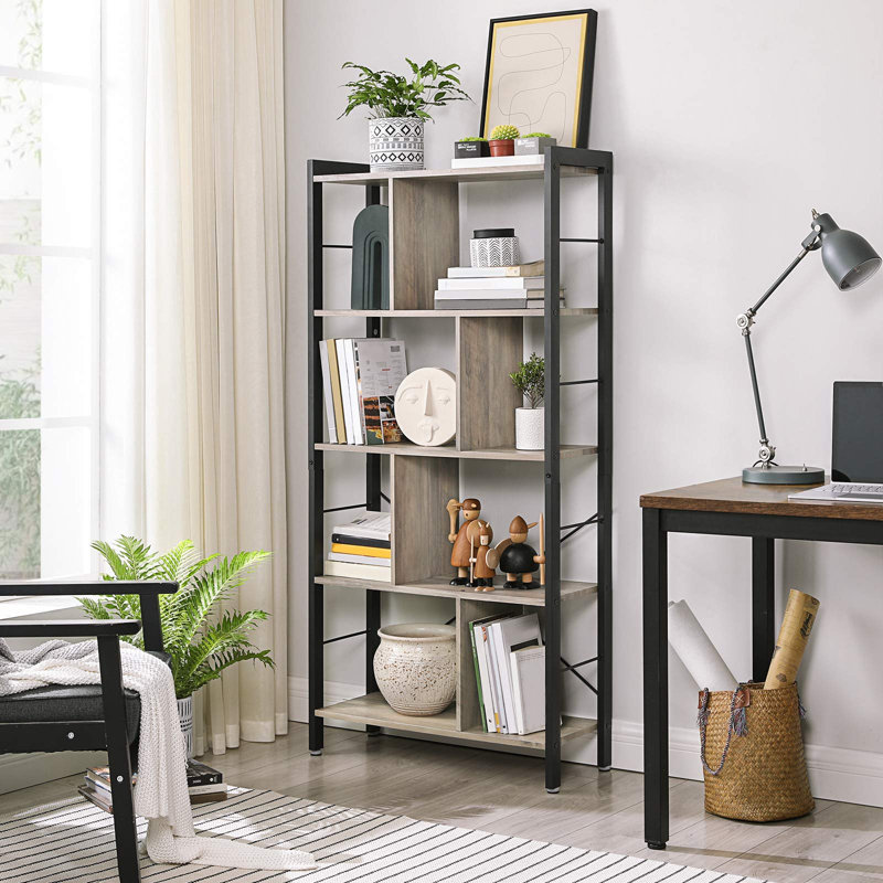 Allon 154.5cm H x 74cm W Metal Etagere Bookcase, Grey/Black