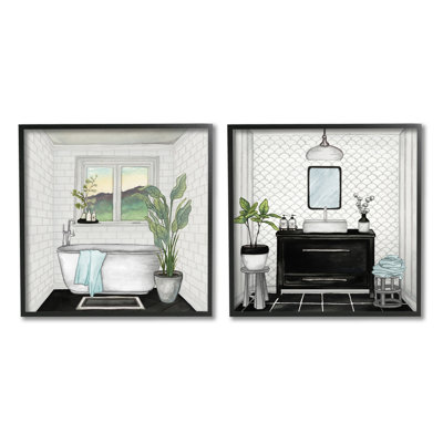" Modern Home Bathroom Interior Scene Tranquil Tub Sink " by Elizabeth Medley 2 - Pieces Painting Print