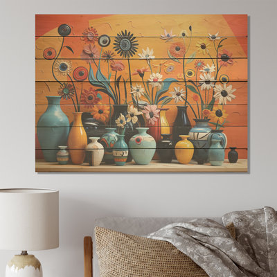Orange Boho Pottery Expressions II - poterie bohème sur bois